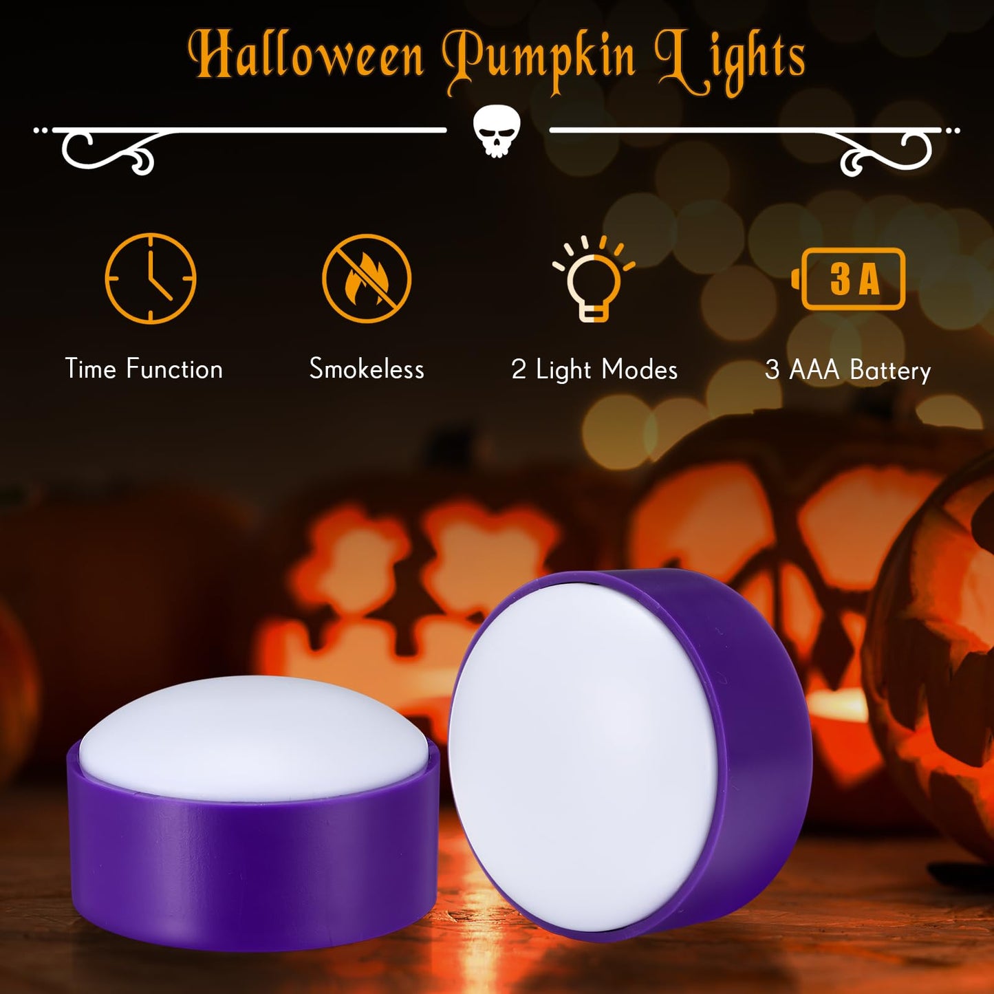 Riakrum 6 Pieces Halloween Remote Timer LED Lights with Remote Summer Halloween LED Pumpkin Lights Battery Operated Lantern Bright Flameless Candle(Purple,Purple Light)