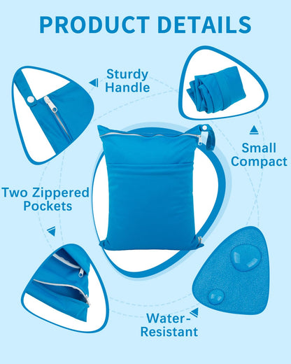 babygoal Wet Dry Bags 3 Pack for Baby Cloth Diapers, Washable Travel Bags, Beach, Pool, Gym Bag for Swimsuits & Wet Clothes with 2 Pockets 3LN10