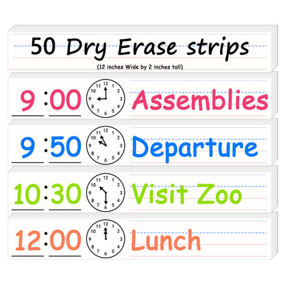 Godery Dry Erase Sentence Strips Cardstock 2” x 12”, Thick Ruled Word Writing Paper, Schedule Card for Teacher Supplies, Classroom and Home, Pack of 50