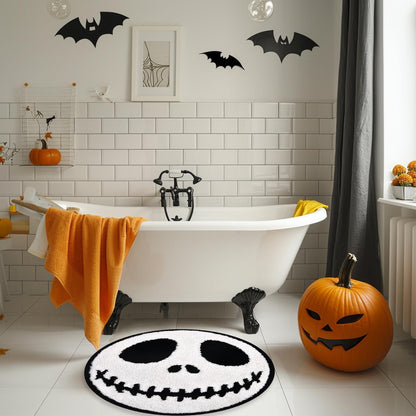 KGNN Jack Halloween Rugs Mat 2ft Round Non-Slip Cute Creepy Nightmare Bath Rug Bathroom Shower Floor Mat for Halloween Indoor Decor Nightmare Before Holiday Christmas Decorations