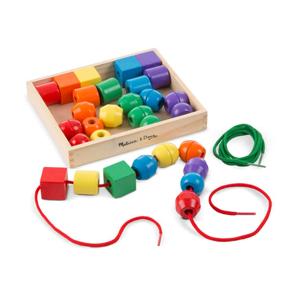 Melissa & Doug Primary Lacing Beads - Educational Toy with 30 Wooden Beads and 2 Laces for Toddlers, Fine Motor Skills Lacing Toys for Toddlers and Kids Ages 3+