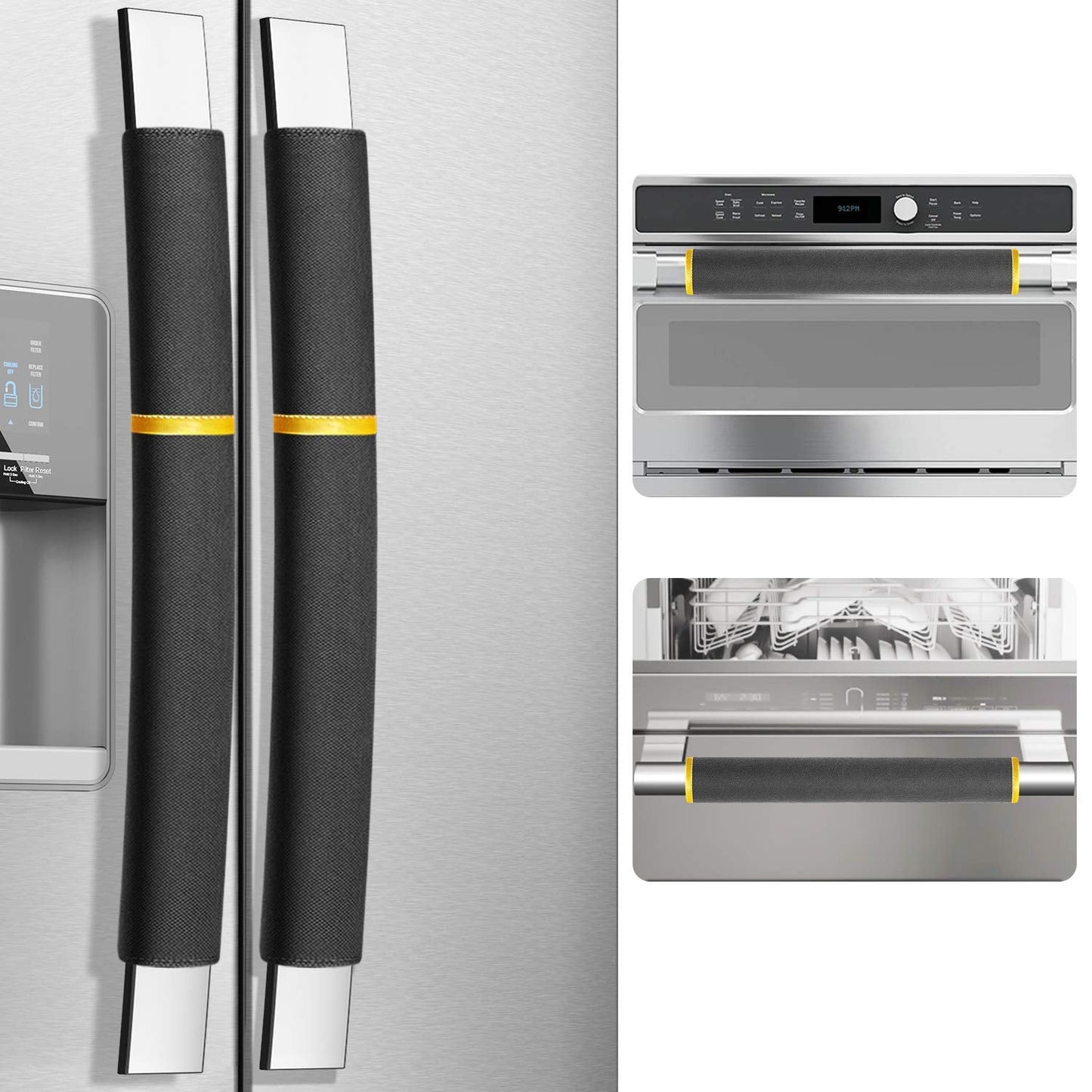 MRKG Refrigerator Door Handle Covers, Set of 4, Washable Without Fading or Cracking, Keep Your Kitchen Appliance Clean from Smudges, Drips, Food Stains, Oil (Black)
