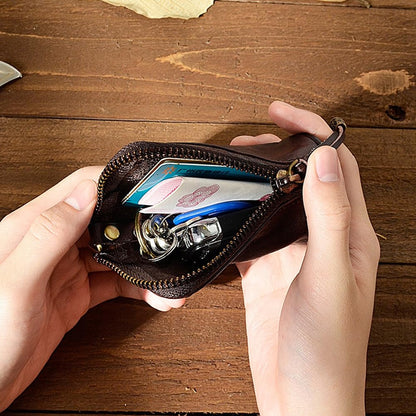 Yzikema 1 Pcs Leather Mini Medieval Pouch Keychain, Coin Organizer, Change Holder,Card Case, Genuine Leather Zipper Storage Bag for Men & Women