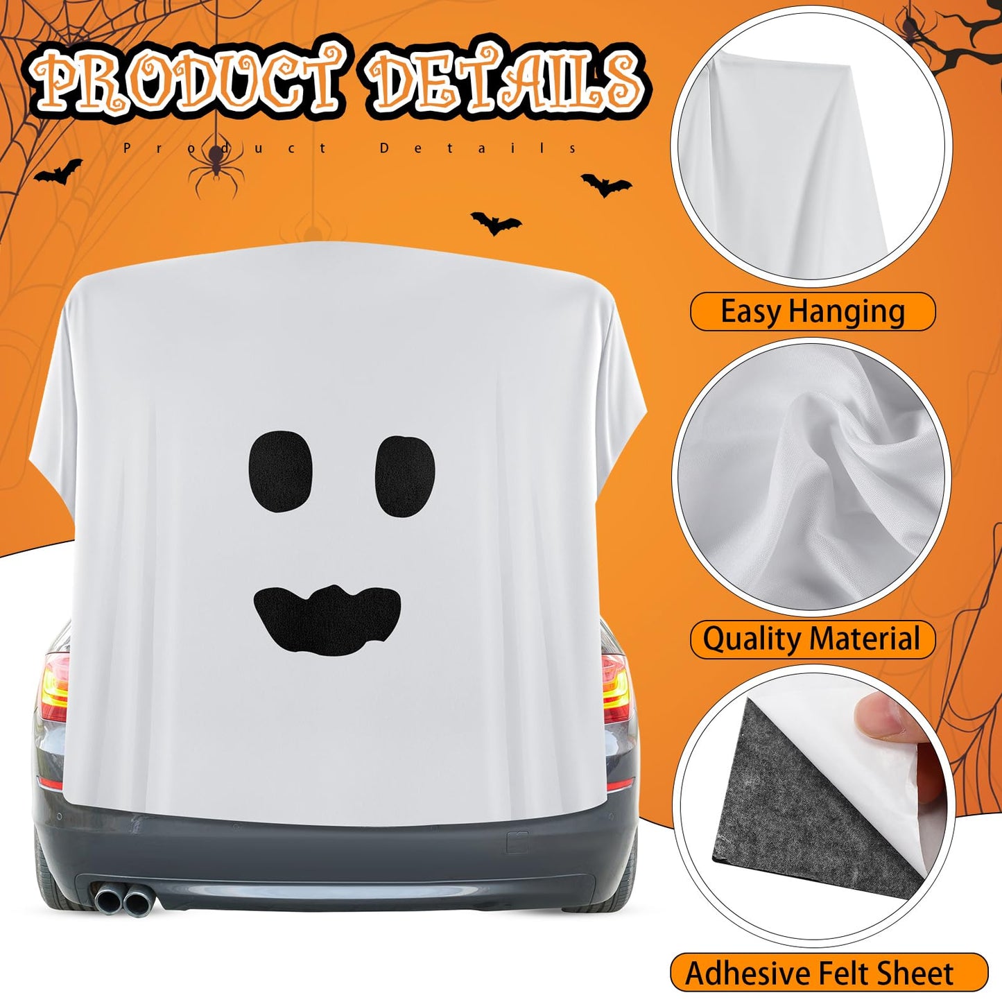VitalCozy 5 Pcs Halloween Ghost Trunk or Treat Decoration Set DIY Ghost Face Backdrop Kit for Car Archway Trunk Exterior Halloween Outdoor Party Supplies Decor