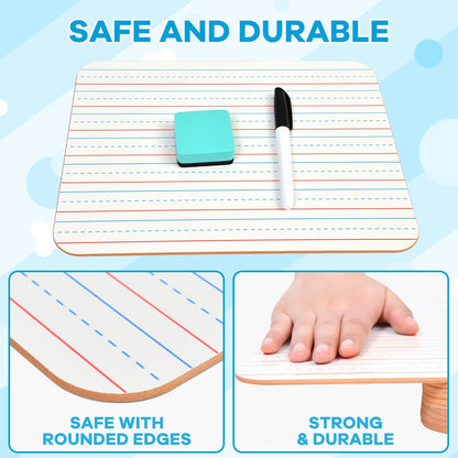 COYMOS 6 Pack Small White Board with Lines 9 x 12 Inch Double Sided Mini Dry Erase Board Classroom Pack Portable Dry Erase Lapboard for Kids Teacher Supplies with 6 Erasers and 6 Markers