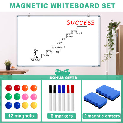 H-Qprobd White Board Dry Erase Boards for Wall 5' x 3' Magnetic Whiteboard - 60"x36" Aluminum Presentation Large Whiteboard with Long Pen Tray, 6 Markers, 2 Erasers &12 Magnets