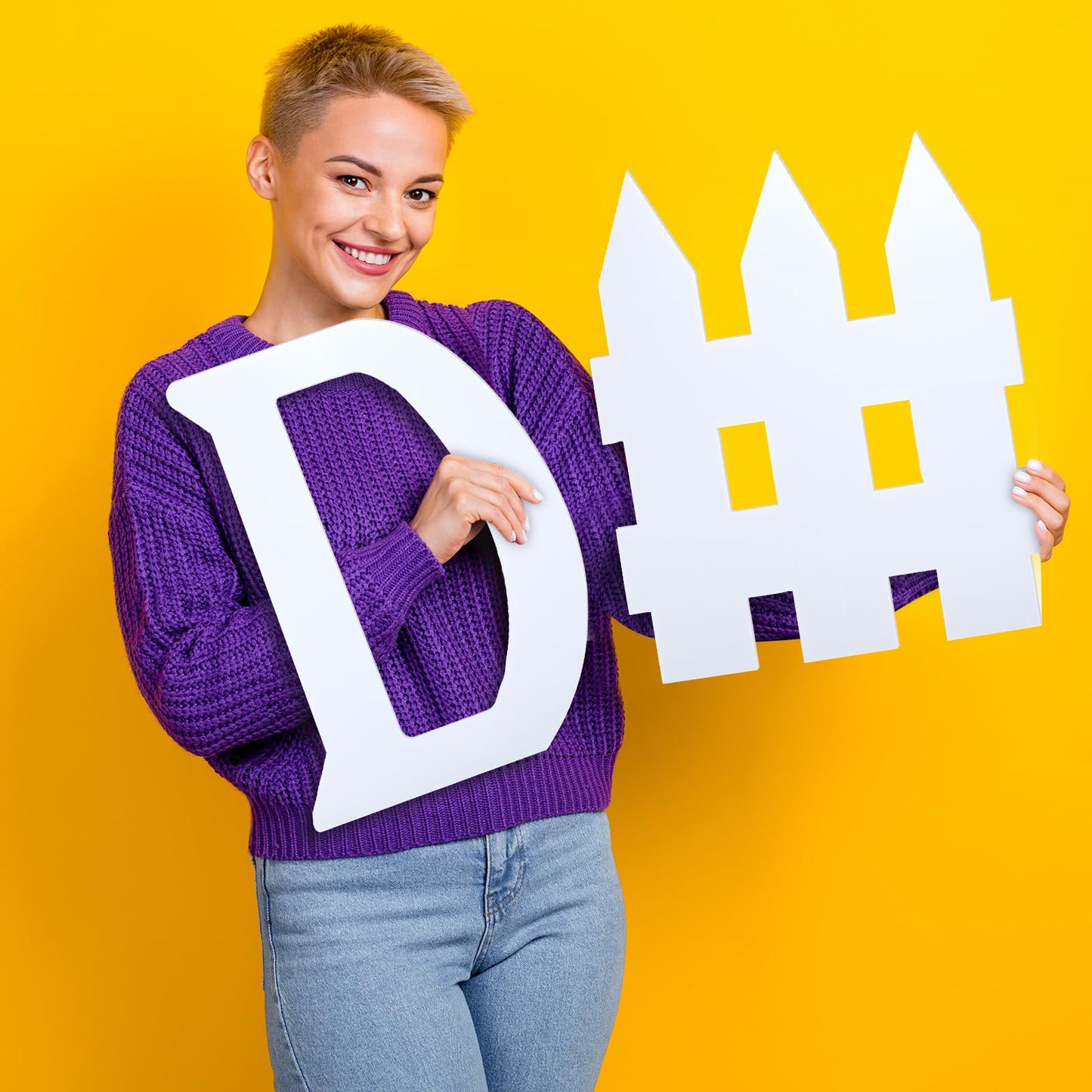 AmazingSpark 2 Pcs D Fence Cardboard Cutout Football Party Decorations Cheer Signs for Competition Defense Sport 24.3'' Cheerleading Accessory Football Basketball Game Day Photo Prop for Sport Party