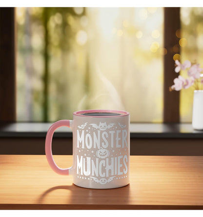 Monster Munchies Halloween Funny Party Ceramic Mug, Pink/White
