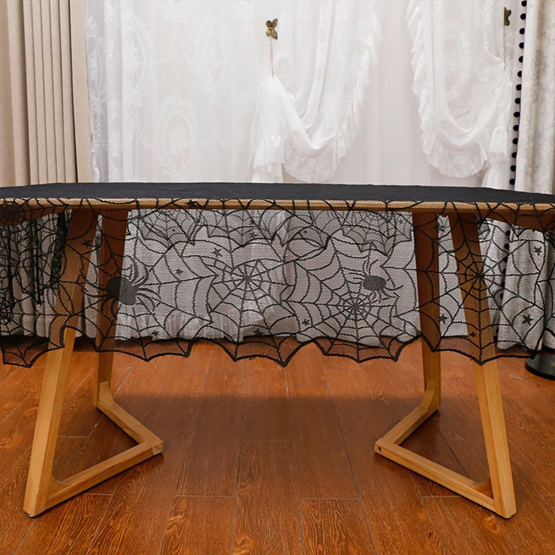 PIGETALE Black Lace Halloween Tablecloth Rectangular Overlay 54 x 72 Inches Spider Web Embroidered Table Cloth Gothic Table Cover Decor for Masquerade Scary Movie Nights Dinner Party Decorations