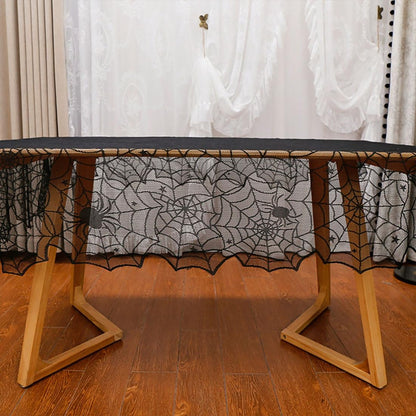 PIGETALE Black Lace Halloween Tablecloth Rectangular Overlay 54 x 72 Inches Spider Web Embroidered Table Cloth Gothic Table Cover Decor for Masquerade Scary Movie Nights Dinner Party Decorations