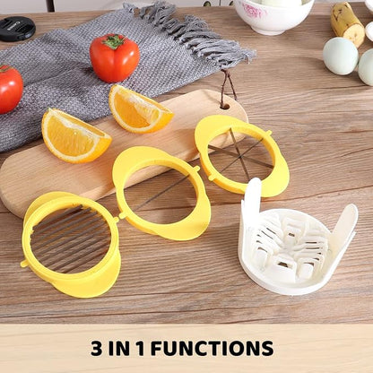 [Upgraded] Jawbush 3 in 1 Egg Slicer with Metal Blades for Hard Boiled Eggs & Soft Fruits, Stainless Steel Hard Boiled Egg Cutter, Heavy Duty Strawberry Mushroom or Ham Slicer, Dishwasher Safe