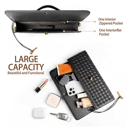 HRANRA Woven Clutch Purse for Women, Evening Handbags Crossbody Bag Purse Formal Evening Bag Clutch Bag Black Purse