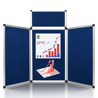 Nisorpa Trade Show Presentation Board, Aluminum Trifold Poster Board 70.8 x 35.4 Inch Display Board with Storage Bag, 3+1 Table Top Folding Panel - Blue