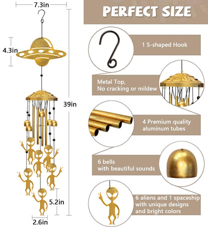 Alien Wind Chimes for Outside, Extraterrestrial UFO Windchimes Decor, Metal Saucerman Bell, UFOs & Aliens Wind Chime Yard Garden Decor Outdoor, Men/Women/Memorial/Housewarming/Birthday/Festival Gifts