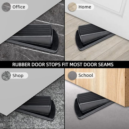 Door Stoppers, 4 Pack Premium Rubber Stoppers Wedge, Stops for Carpet Heavy Duty Door, Bottom of on Tile, Concrete, Carpet, Wooden Floor (Black)