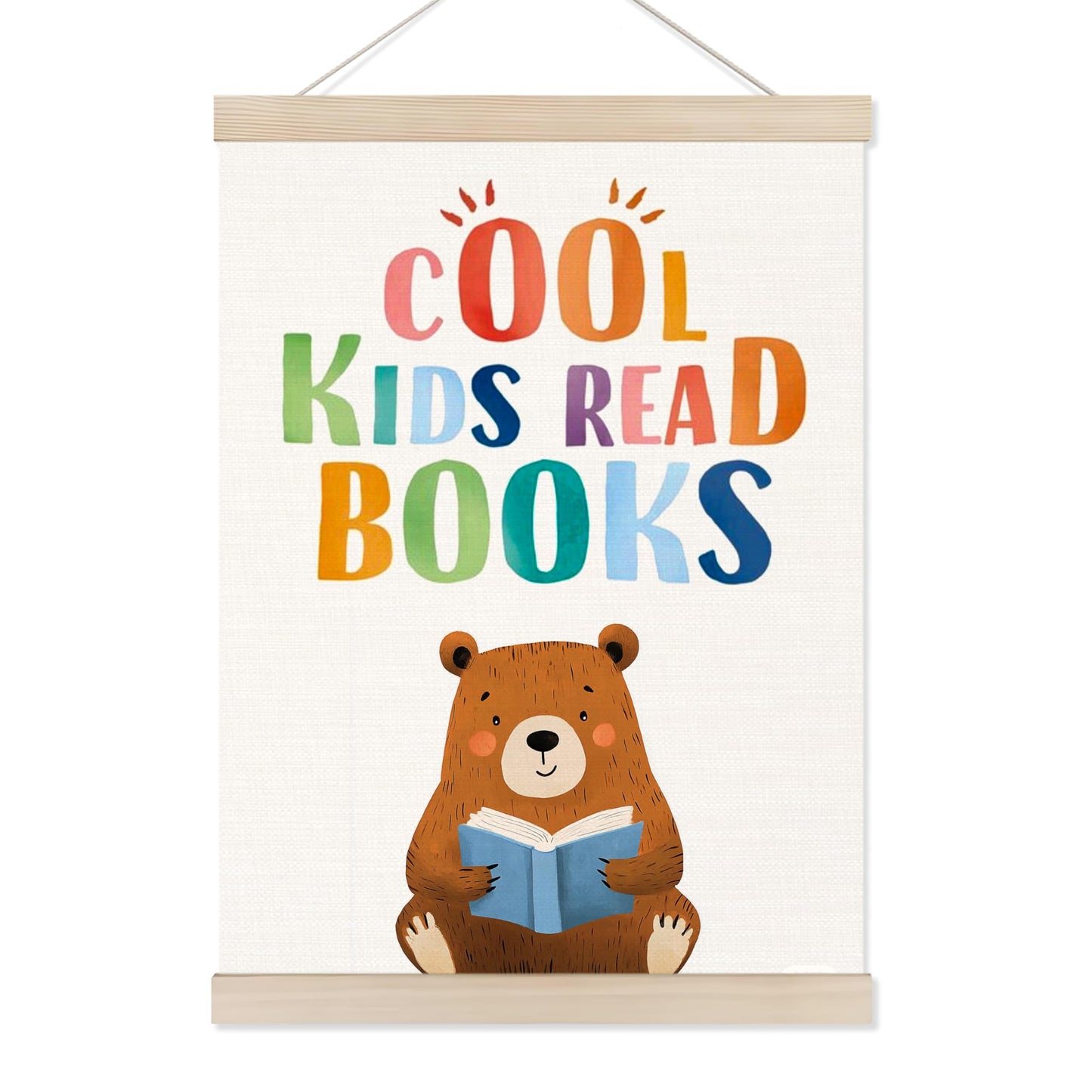 Koesus Cool Kids Read Books Wall Art Poster Hanger Frame 12x16 Inch, Reading Corner Decor for Classroom, Cute Bear Book Canvas Pictures Prints Framed Wall Decor for Kids Room Nursery Playroom