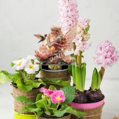 ANNUOZE Fairy Garden Stake Decor, 2D Flat Acrylic Fairy Garden Decor Panel, Elf Yard Sign for Outdoor Indoor Yard Lawn Plants Pots, Fairy Yard Accessories (Fairy and Hummingbird)