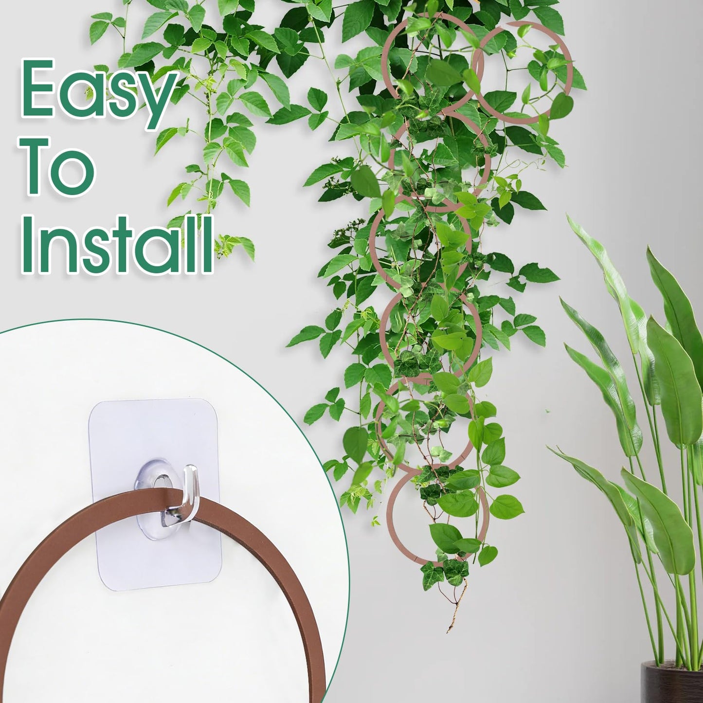 20pcs Round Chain Trellis for Climbing Plants Indoor, with 8pcs Self-Adhesive Hooks, HSSZXFR DIY Plant Climber Support for Vines and Garden Wall Trellis, for Monstera Pothos Ivy Flower