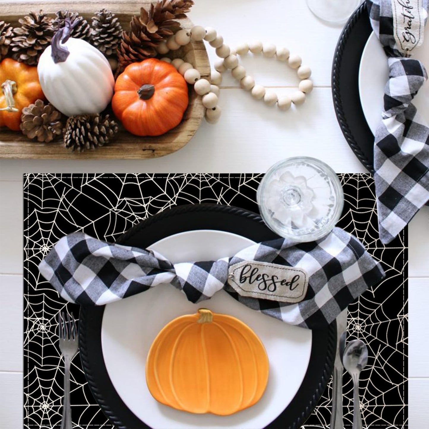 Halloween Placemats 18x12inch Spider Web Placemats Set of 8 for Table,Black Hallowmas Trick or Treats Events Linen Halloween Table Mats for Party Kitchen Dining Table Decor