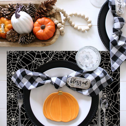 Halloween Placemats 18x12inch Spider Web Placemats Set of 8 for Table,Black Hallowmas Trick or Treats Events Linen Halloween Table Mats for Party Kitchen Dining Table Decor