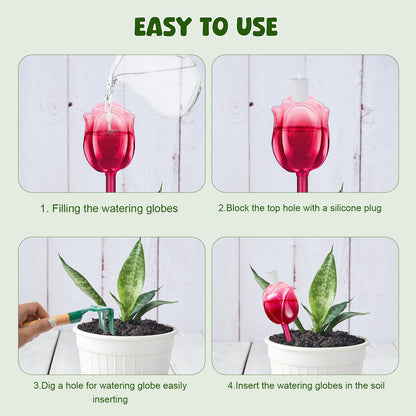 4Pcs Rose Self Watering Globes for Indoor Plants, Iridescent Glass Plant Watering Bulbs with Rainbow Finish, 100ML Decorative Automatic Waterers for Flowers, Ideal for Home Decor & Vacation Gift