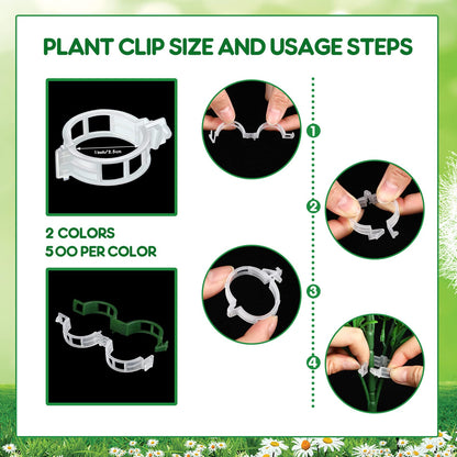 Vesici 1000 Pcs Support Garden Clips Tomato Vine Clips Grape Vine Tomato Clips for Climbing Trellis Orchid Flower Crop Vegetable to Grow Upright and Make Healthier, White and Green
