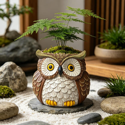 Hand Painted Owl Planter, Owl Plant Pots with Drainage, Garden Succulent Flower Pot for Small Plants, Forest Bird Figurines Home office Decor for Desk Table shelf Patio, Gift for Women Plant Lovers
