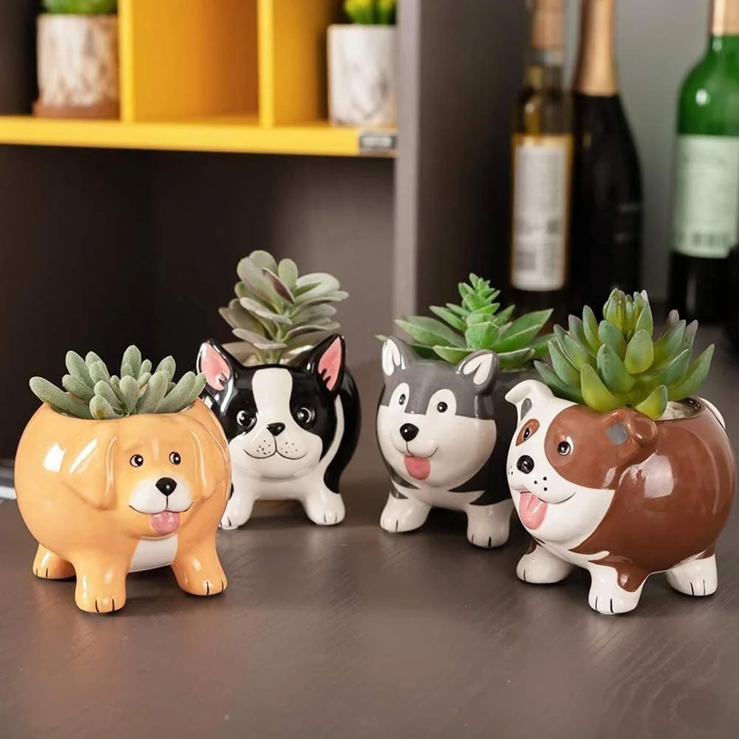 BUYMAX Animal Succulent Plant Pots, Mini Doggy Shape Succulent Planter Handmade Ceramic Plant Pot - Cute Dog Planter for Plants Flower Cactus, Home Decoration Gift - 4 Pack