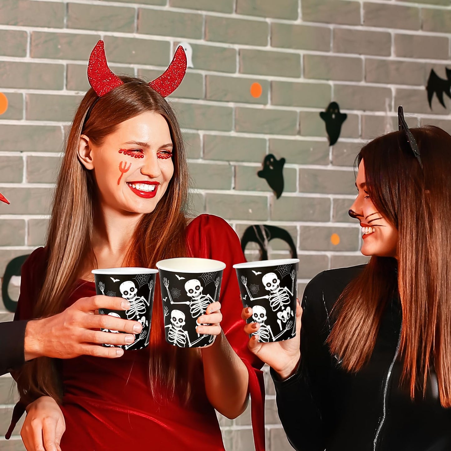 JarThenaAMCS 50Pcs Halloween Disposable Paper Cups 9oz Skeleton Party Cups for Coffee Juice Hot Cold Drinks Trick or Treat Party Supplies