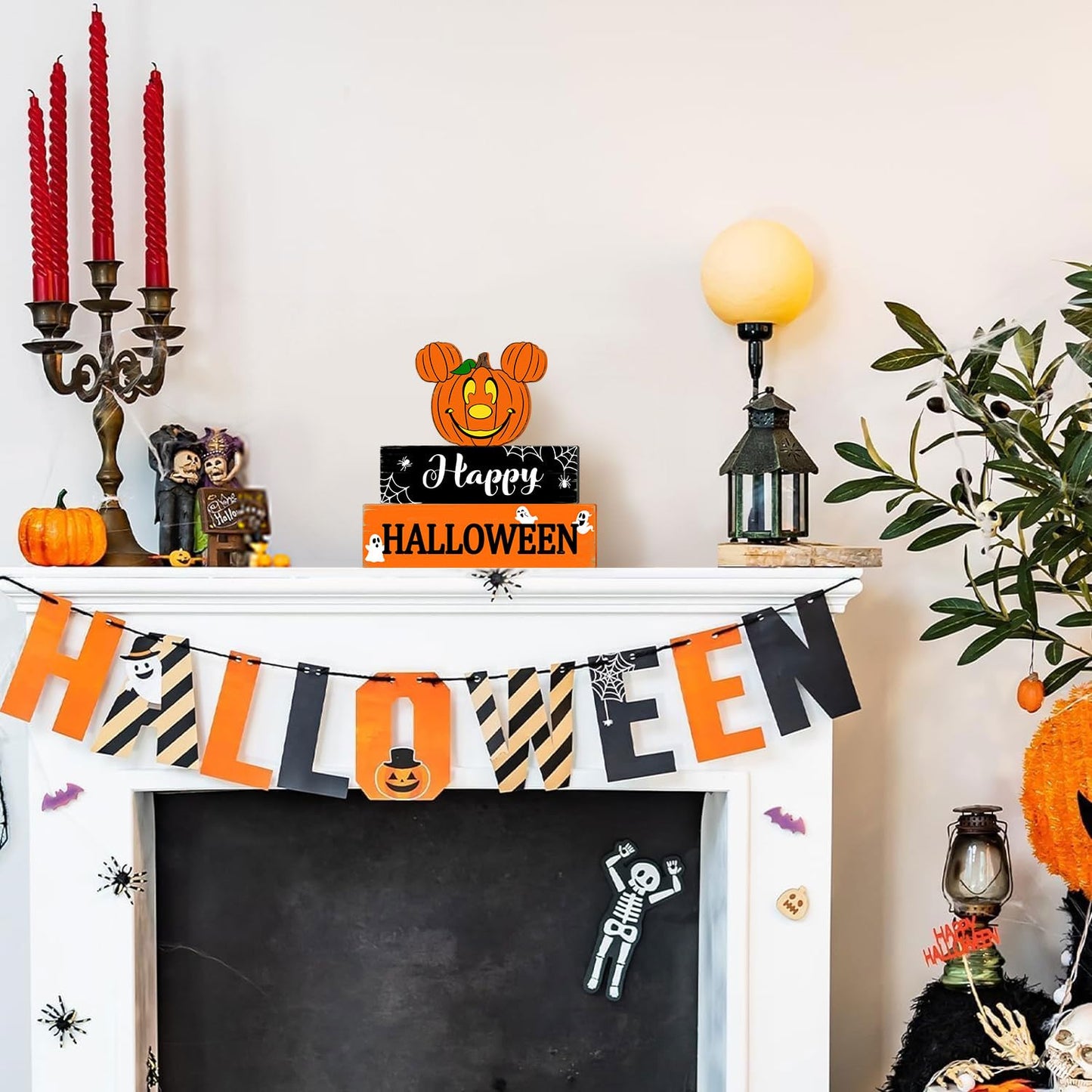 Halloween Mouse Wooden Table Signs Pumpkin Decor, 3PCS Happy Halloween Freestanding Rustic Tabletop Decorative Signs, Halloween 3-Layered Tiered Tray Blocks Centerpiece Indoor Home Decorations