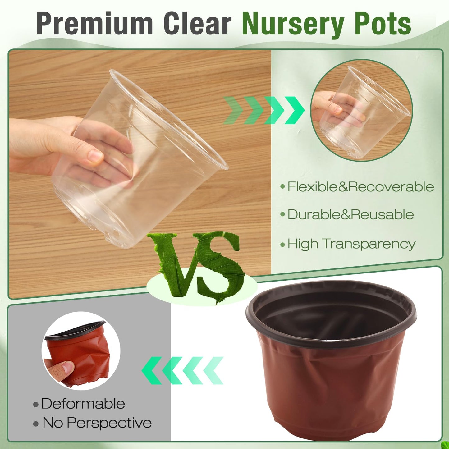 FUOAUYK 7/8/10 Inch Large Clear Nursery Pots with Drainage, 9 Pack Plastic Pots for Plants, Clear Plant Seedling Pots for Indoor & Outdoor Gardening (7 8 10 inch)