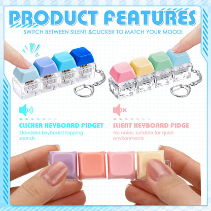Halloscume 8 Pcs Silent and Click Sound Keyboard Adult Fidget Clicker Toy 4-in-1 Keyboard Fidget Keychain Cube Mechanical Key Button Clicker Stress Relief Gift for Office School Home to Pass the Time