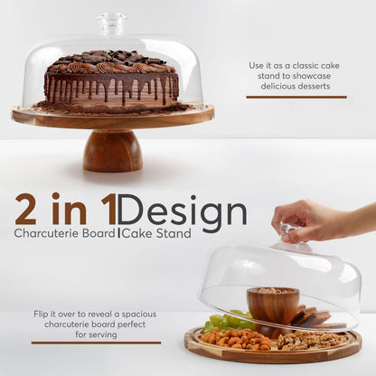 BreezyHome 2-in-1 Acacia Wood Cake Stand with Lid, Cake Stand with Acrylic Dome Light Weight, Strudy & Well Polished, Cake Plate with Lid for Parties, Weddings, and Everyday Use, Cake Display Stand with Lid
