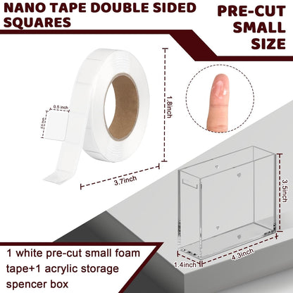 315 PC Double Sided Sticky Nano Dots 0.5" Precut Thin Nano Tape with Acrylic Dispenser Box Clear Adhesive Glue Dots Double Sided Sticky Putty for Poster Wall Hanging Crafts Removable(Tape+Box)