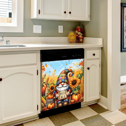 Pumpkin Gnome Cute Sunflower Fall Dishwasher Magnet Cover Pumpkin Flower Magnetic Dishwasher Decorative Cover Front Dishwasher Door Cover for Kitchen Refrigerator Home Appliances 23" X 26"