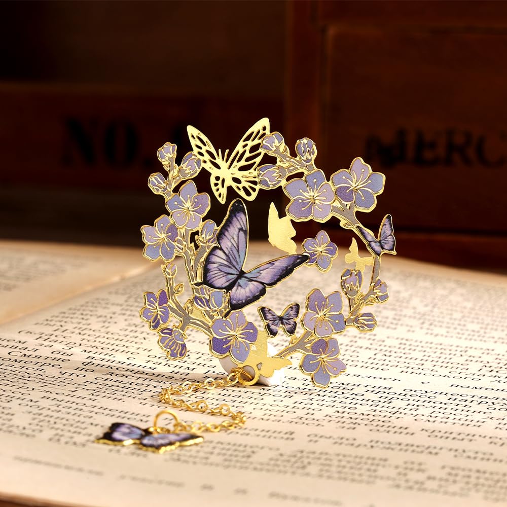 icceemee 2pcs Bookmark Butterfly Flower Theme Pretty Book Marks Set with Bookmarks for Women, Cute Book Markers for Writers, Kids, Teens, Men Readers, Reading Accessories Gifts for Book Lovers