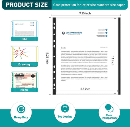 Sheet Protectors, PANDRI 500 Pack Color Heavy Duty Plastic Page Protectors Sheet Reinforced 11-Hole Fit for 3 Ring Binder Fits Standard 8.5 x 11 Paper, 9.25 x 11.25 Top Loaded, Excluding Acid