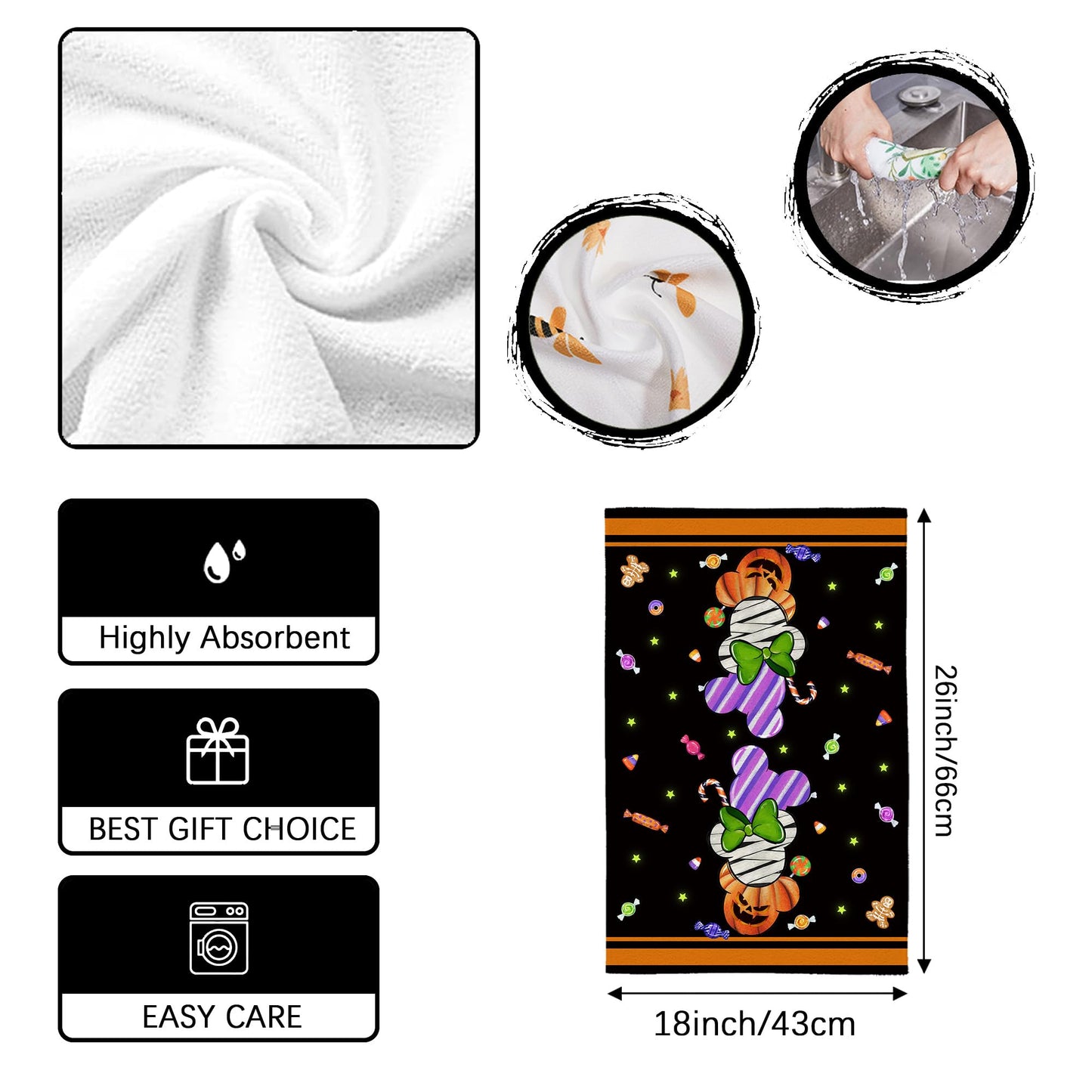 Yarcooly Halloween kitchen towels halloween cartoon mouse dish towels haunted mansion decor halloween decorations for home party, White