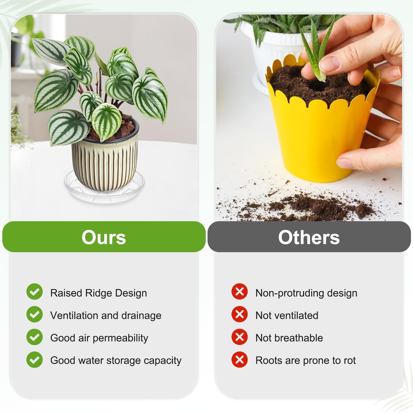 M METERXITY 4-Pack Plant Saucer, 7.09 Inch/18 cm Plastic Plant Trays Thicker for Water Drainage and Protection/Pots/Indoor/Outdoor, Flowerpot Drip Tray [Transparent]