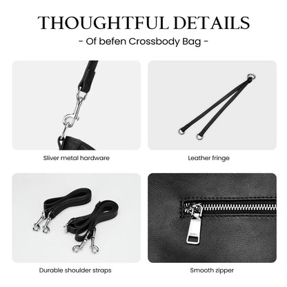 befen Genuine Leather Hobo Bag for Women, Lightweight Crossbody Shoulder Purse with Anti-Theft Clip, Soft Leather Shoulder Handbags with 3 Zippers Pockets for Travel with Adjustable Strap, Black