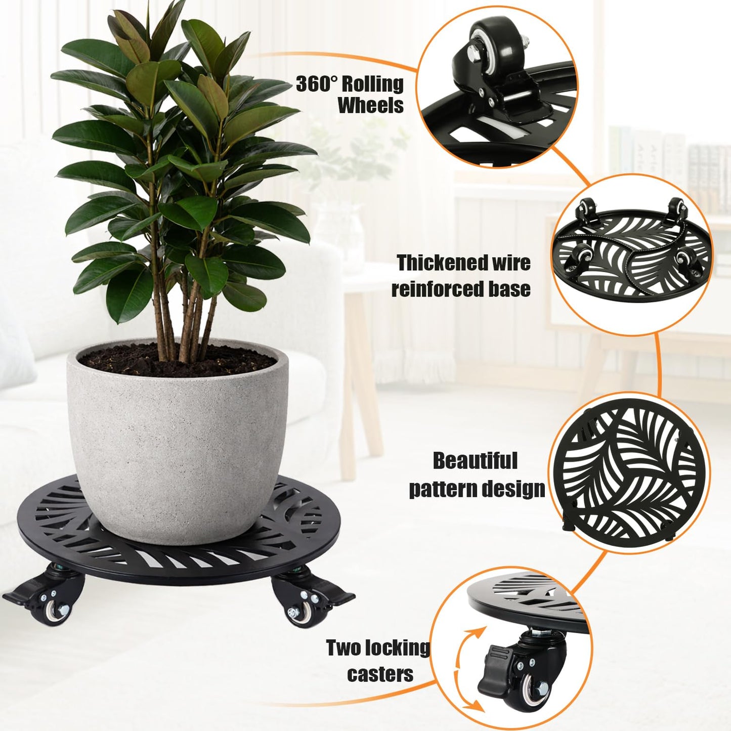 1 Pack Metal Plant Caddy with Wheels 12 Inch Large Heavy-duty Rolling Plant Stands with Casters Wheeled Planter Dolly Pot Mover Rollers Rust-proof Round Garden Trolley Coasters for Indoor Outdoor Use