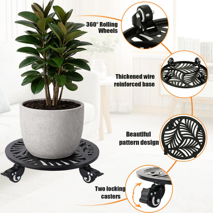 2-pack 16" Metal Plant Caddy with Wheels Extra-large Heavy-duty Rolling Plant Stands with Casters Wheeled Planter Dolly Pot Mover Rollers Rust-proof Round Garden Trolley Coaster for Indoor Outdoor