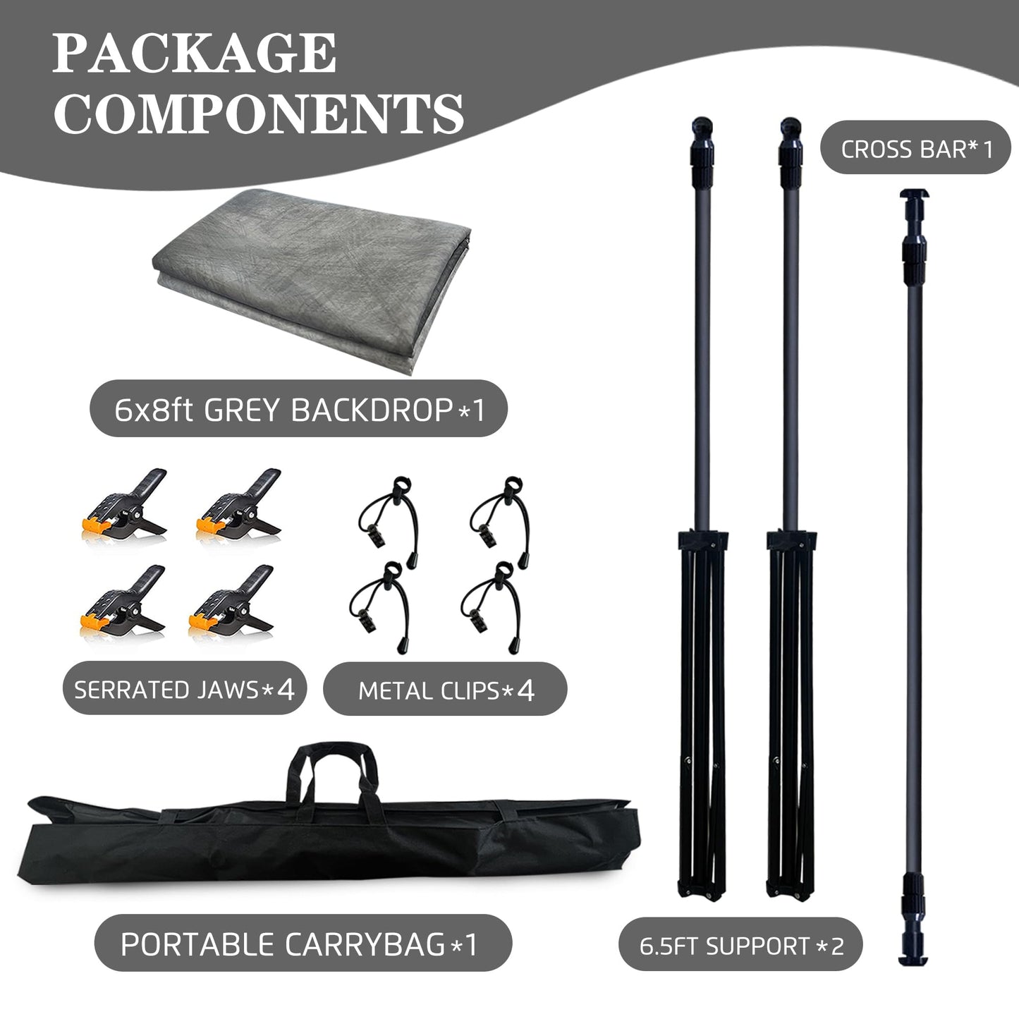 6.5x6.5 ft Photo Backdrop Stand with 6Wx8H ft Abstract Backdrop,Grey