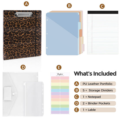 SKYDUE 1 Inch 3-Ring Binder with Clipboard, PU Aesthetic Binder with 5 Dividers, Notepad, Stickers & Pockets for Work and School (Letter Size)