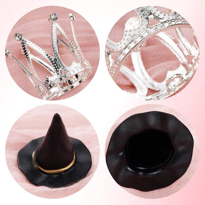cnomg 24 Pcs Witch Hat and Crown Cake Topper Mini Wizard Hats Crown Cupcake Decorations for Party Birthday Cake Craft