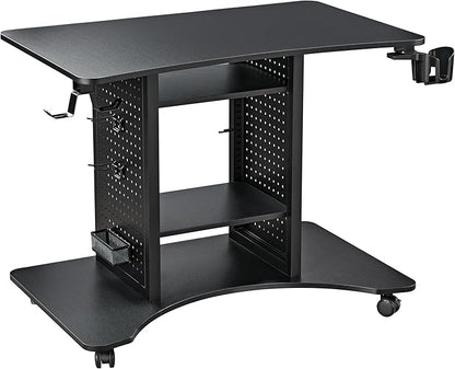 EUREKA ERGONOMIC Gaming Desk Computer, 37" Rolling Desk on Wheels for Small Space, Mobile Computer Cart with Pegboards Adjustable Shelves for Gaming PS Switch Home Office - Black