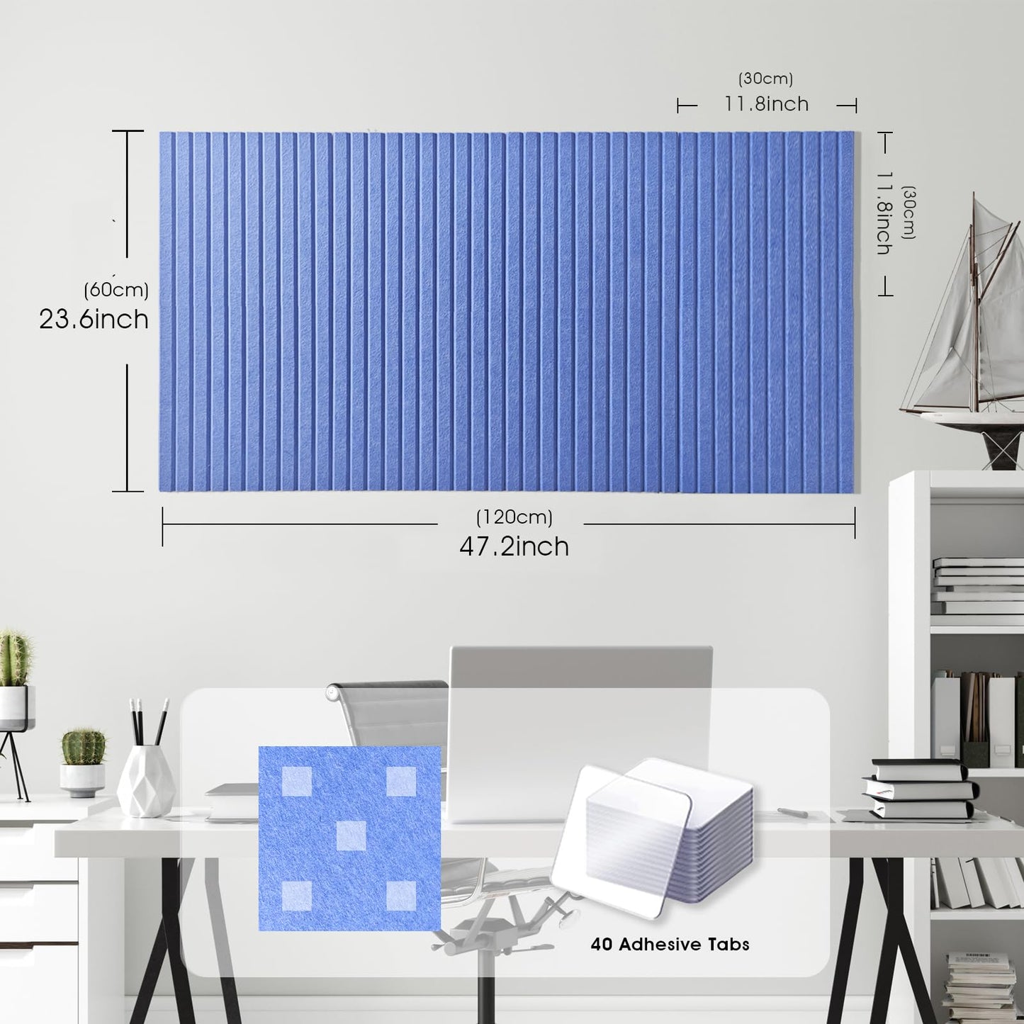 Large Cork Board for Office, 8 Pack Felt Wall Tiles with Slat Wall Paneling and Safe Removable Adhesive Tabs, Felt Bulletin Board Pin Board Cork Boards for Walls - Sky Blue