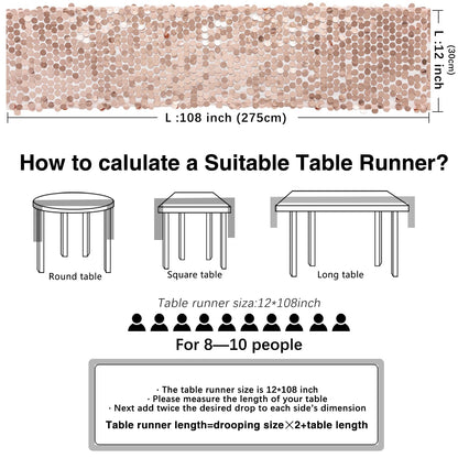 Yblut 12 x 108 Inch Rose Gold Sequin Table Runner Glitter Rectangle Big Sequin Table Runner for Wedding Party Birthday Christmas Halloween Decoration (1 Pack)