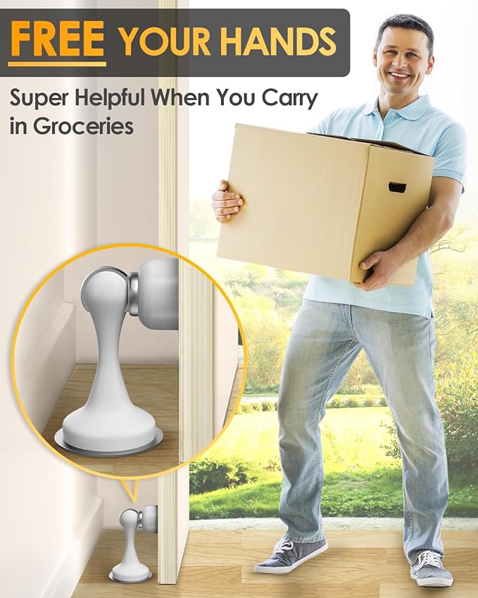 Magnetic Door Stoppers 2 Pack, Door Stops for Wall and Floor Mounting, Door stoppers for Bottom of Door Door Holder Keep Door Open, No Drilling Door Stop with 3D Adhesive Tapes