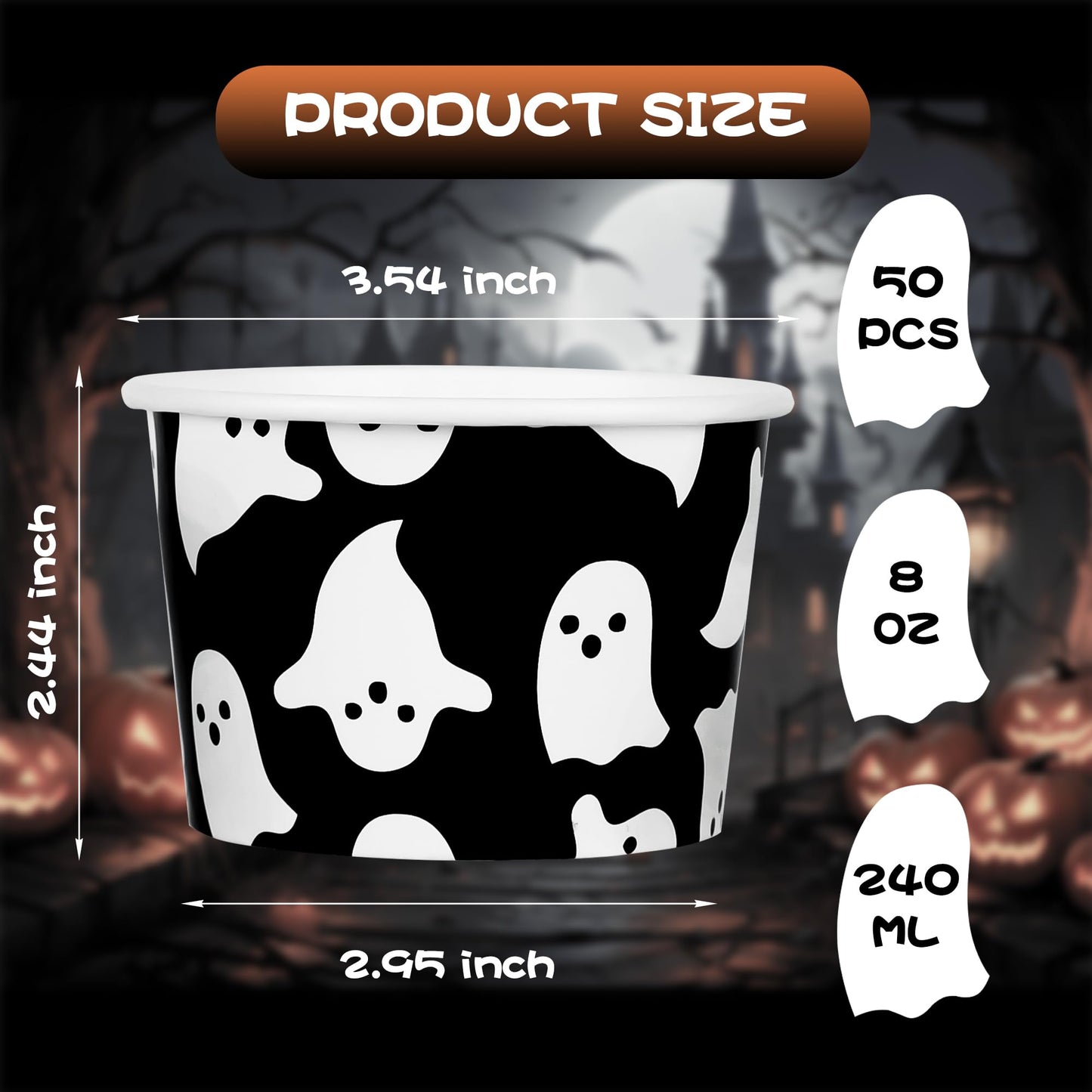 AimFun 50 Pcs Halloween Snack Cups Ghost Paper Treat Cups
